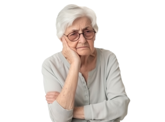 Depressed elderly woman, cut out