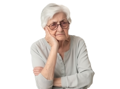Depressed elderly woman, cut out
