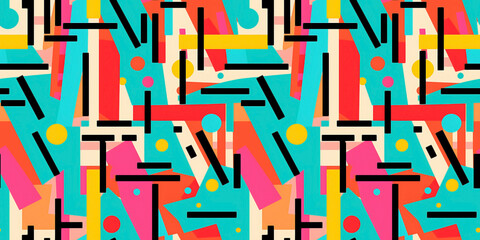 Seamless pattern of colorful angular elements. Concept: Vivid geometric motifs.