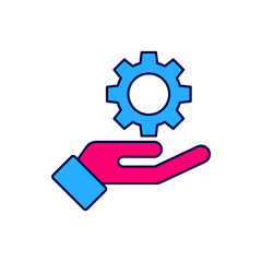 Filled outline Settings in the hand icon isolated on white background. Vector