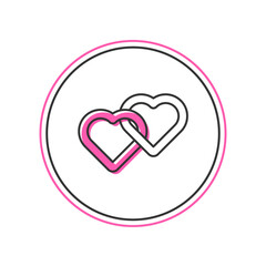 Filled outline Two Linked Hearts icon isolated on white background. Romantic symbol linked, join, passion and wedding. Valentine day symbol. Vector