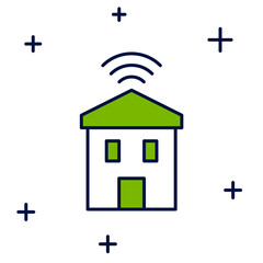 Filled outline Smart home with wi-fi icon isolated on white background. Remote control. Vector