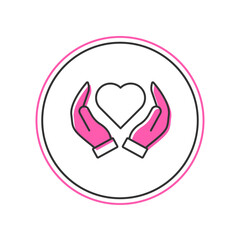 Filled outline Heart in hand icon isolated on white background. Hand giving love symbol. Valentines day symbol. Vector