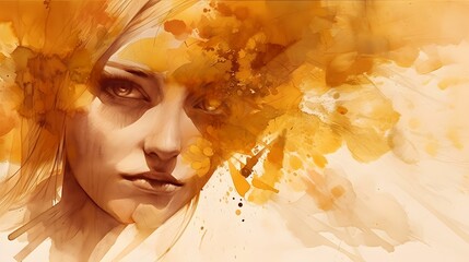 Illustration in a watercolor style, portrait of a fictional young woman. Female avatar for social networks.