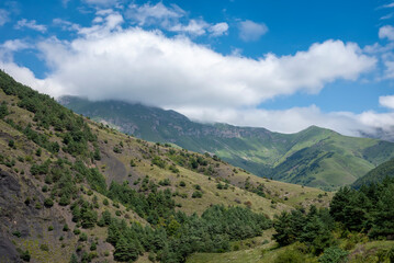 Landscapes of the Caucasian mountains from the headwaters of the Dzheyrakh gorge