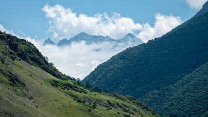 Landscapes of the Caucasian mountains from the headwaters of the Dzheyrakh gorge
