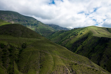 Landscapes of the Caucasian mountains from the headwaters of the Dzheyrakh gorge