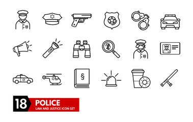 Police, law and justice - icon set