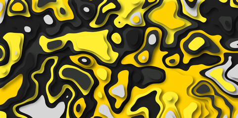Yellow and black abstract papercut background. Modern background with fluid and organic shapes. Abstract light and color full wavy shapes paper cut background. Yellow black waves concept for banner.