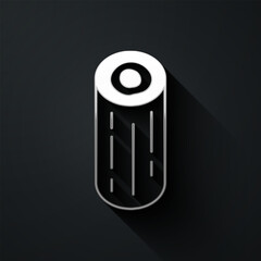 Silver Wooden logs icon isolated on black background. Stack of firewood. Long shadow style. Vector