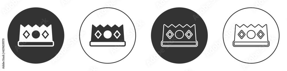 Canvas Prints Black King crown icon isolated on white background. Circle button. Vector