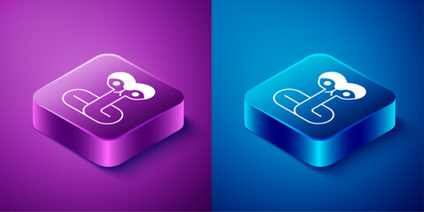 Isometric Snake icon isolated on blue and purple background. Square button. Vector