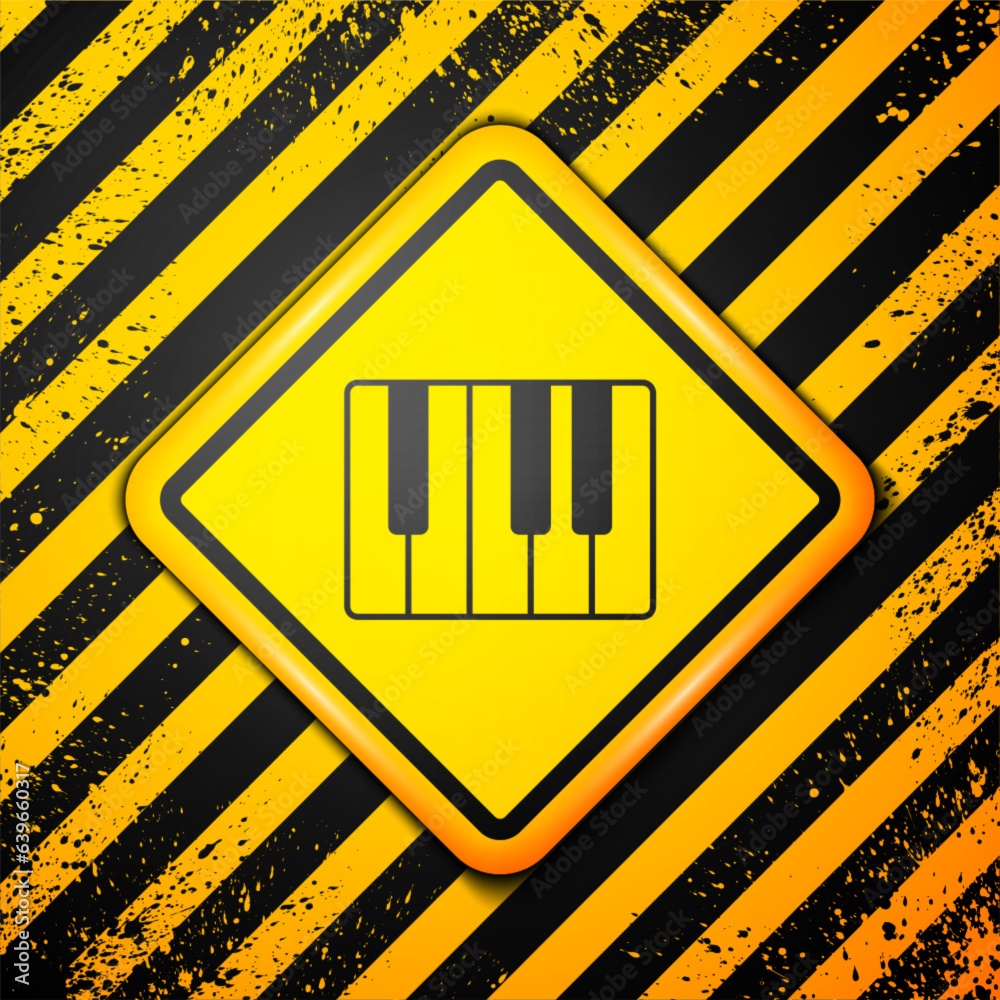 Poster black music synthesizer icon isolated on yellow background. electronic piano. warning sign. vector