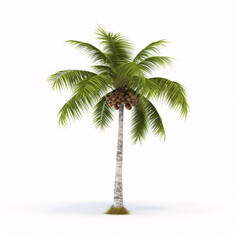 A solitary coconut palm tree against a white backdrop, representing a tropical plant.