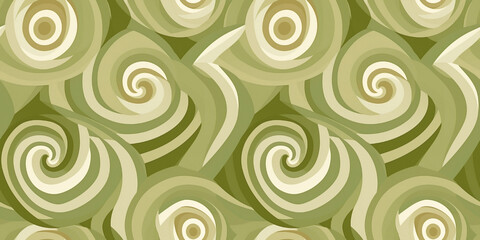 Olive green spirals seamless pattern. Concept: Peaceful coiled designs.