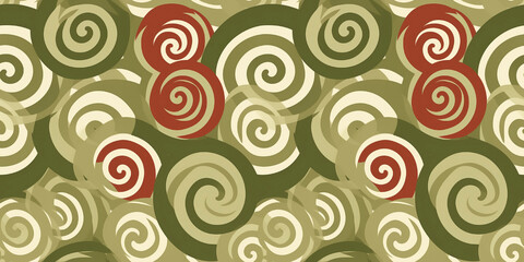 Fototapeta premium Seamless pattern, organic green coils. Concept: Calm spiral motifs. 