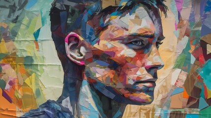 Paper cut man head illustration, modern papercut craft people paper art