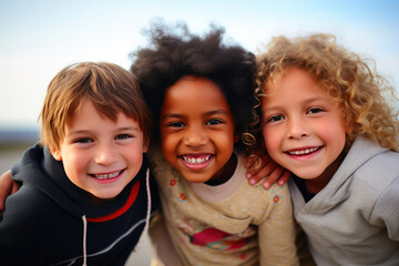 Smiling Youngsters of Various Backgrounds Playing Outside