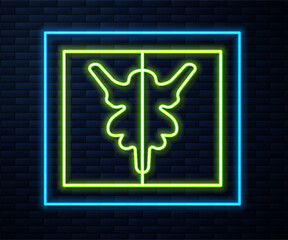 Glowing neon line Rorschach test icon isolated on brick wall background. Psycho diagnostic inkblot test Rorschach. Vector