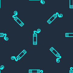 Green line Detonate dynamite bomb stick icon isolated seamless pattern on blue background. Time bomb - explosion danger concept. Vector