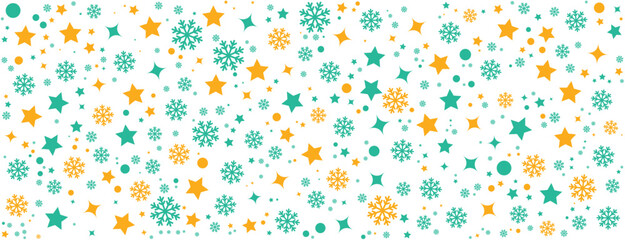 Seamless snowflake border, Christmas design for greeting card. Merry Christmas elements, and decorations. Snowflake, Christmas tree, ball. Vector illustration.