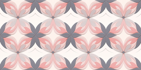 Fototapeta premium Peach pink and grey mosaics seamless pattern. Concept: Sweet Moorish-style prints with flowers.