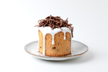 Delicious Easter cake isolated on white background. Side view.