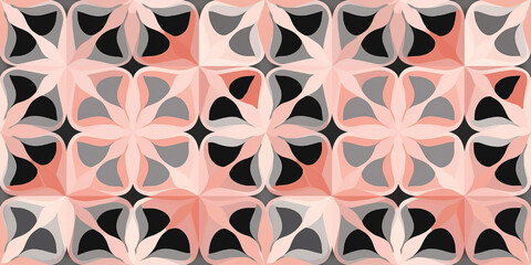 Fototapeta premium Grey and peach Arabesque designs seamless pattern. Concept: Soft Moorish elements with flowers.