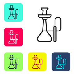 Black line Hookah icon isolated on white background. Set icons in color square buttons. Vector