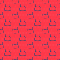 Blue line Female crop top icon isolated seamless pattern on red background. Undershirt. Vector