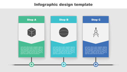 Set Geometric figure Cube, Sphere and Drawing compass. Business infographic template. Vector