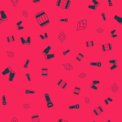 Set Bottle opener, Wooden barrel, Glass of beer and Hop on seamless pattern. Vector