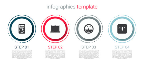 Set Ampere meter, multimeter, Laptop, Electric and DC voltage source. Business infographic template. Vector