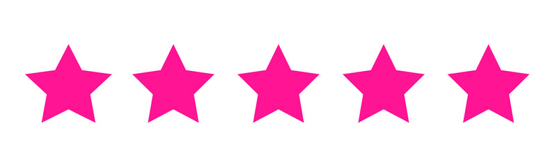 Five Pink Stars on Transparent Background – Pattern of five stars representing ranking, rank, or excellence