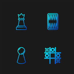 Set line Tic tac toe game, Chip for board, Chess and Backgammon. Gradient color icons. Vector