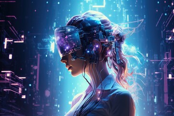 Hacker network supercomputer, artificial intelligence ai gpt with beautiful woman face