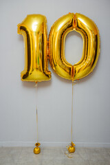 golden number 10 balloons for birthday