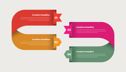 Four step abstract infographic presentation template with twisted ribbon arrow shape