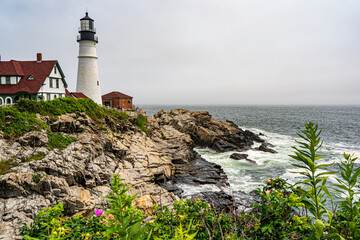 Fototapeta na wymiar Portland Head Lighthouse on the Maine Coast