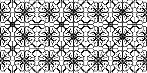 Vector pattern with symmetrical elements . Modern stylish abstract texture. Repeating geometric tiles from striped elements.Black and white pattern.