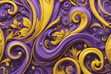Captivating Artistry: Purple & Mustard Yellow Paint Swirls-Ai generated