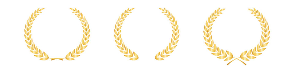 Set of Golden Laurel Wreath for Trophy Cup. Champion and Winning Concept. Vector Illustration.
