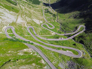 View from above of the Transfagaras Mountain road in Romania
