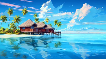 Foto op Plexiglas Illustration of a beautiful view of a tropical island © proslgn