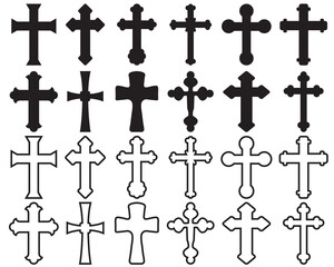 Black silhouettes of crosses on a white background	 - 639669978