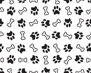 Seamless pattern with black silhouettes of bone and dogs trace - 639669979