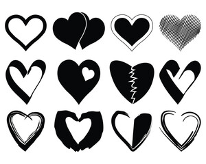 Black silhouettes of hearts on the white background	 - 639669991