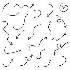 Obraz premium Hand drawn line arrows set. Vector illustration isolated on white background