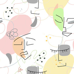 Face line pattern Abstract drawing seamless print