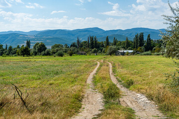 Fototapeta na wymiar Road in the meadow in Georgian area Kartli